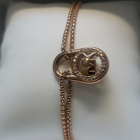 Michael Kors stainless steel bracelet rose gold locket rhinestones crystal - Picture 6 of 7